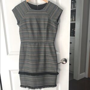 Donna Morgan Sheath Mini Dress black orange turquoise size 4 cap sleeve